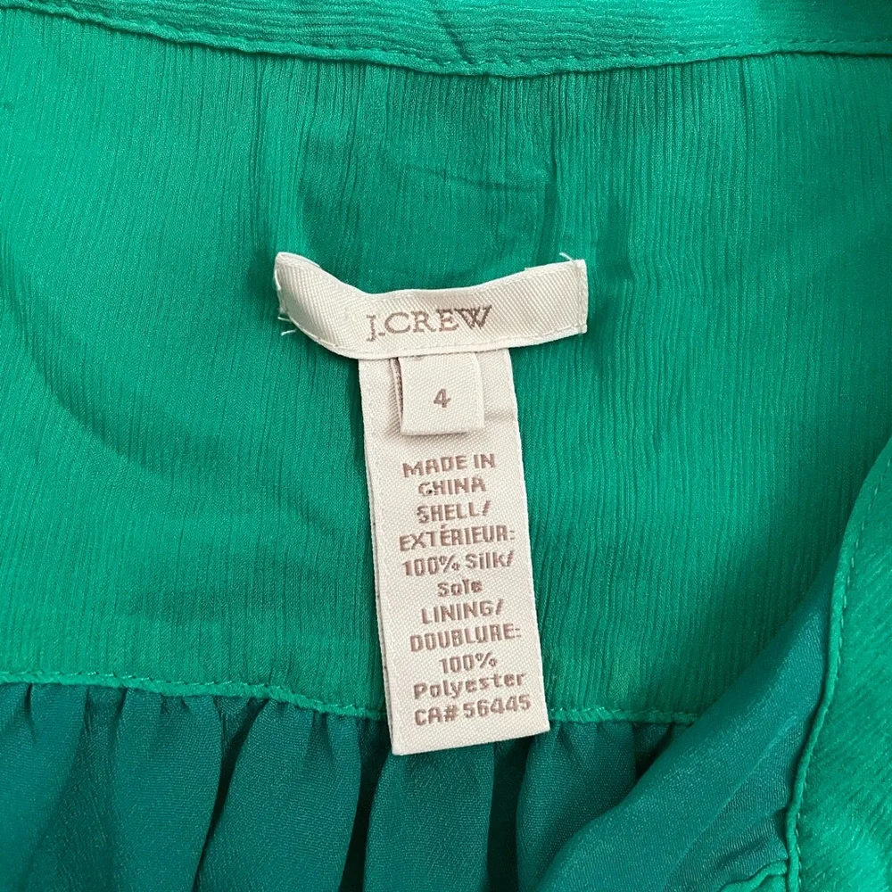 J. Crew Green Ruffle Collar Sleeveless Blouse